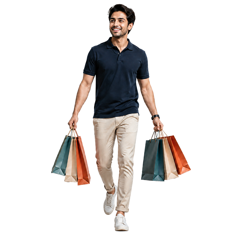 Happy customer shopping with bags
